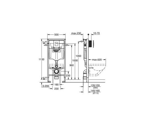 Система инсталляции для подвесного унитаза GROHE Rapid SL 3 в 1 с клавишей смыва 38732000 и креплениями 38772001