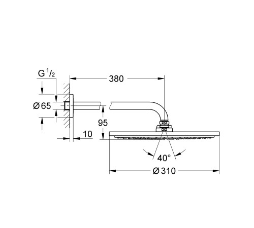 Верхний душ GROHE Rainshower с кронштейном холодный рассвет матовый 26066GN0