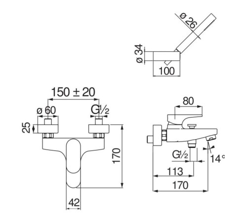 Смеситель для ванны Giulini G. YO с душевым набором YO126110CR