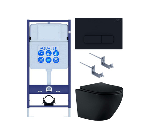 Инсталляция с унитазом AQUATEK Европа 4 в 1 рама Standard INS-0000012 кнопка KDI-0000017 унитаз AQ1901-MB MB-017