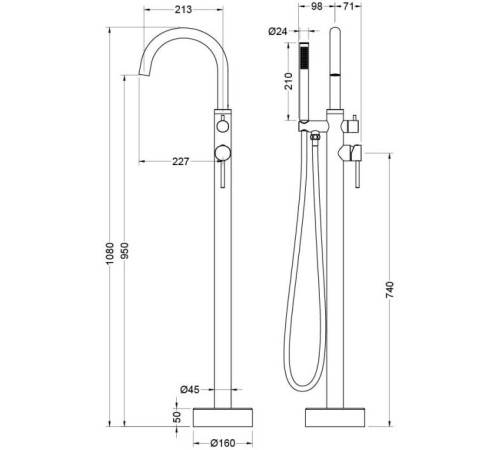 Смеситель для ванны напольный Aquanet Европа хром AQ1345CR