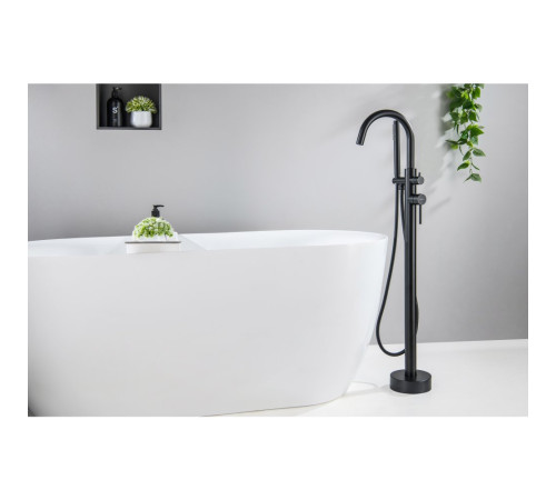 Смеситель для ванны напольный Aquanet Европа матовый черный AQ1345MB