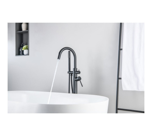 Смеситель для ванны напольный Aquanet Европа матовый черный AQ1345MB