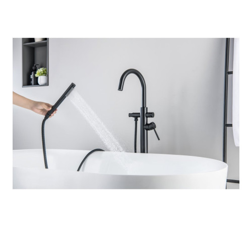 Смеситель для ванны напольный Aquanet Европа матовый черный AQ1345MB