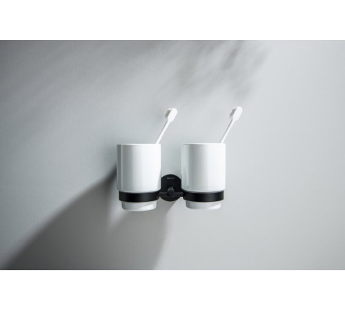 Стакан с держателем двойной Aquanet БЕТТА матовый черный AQ4617MB