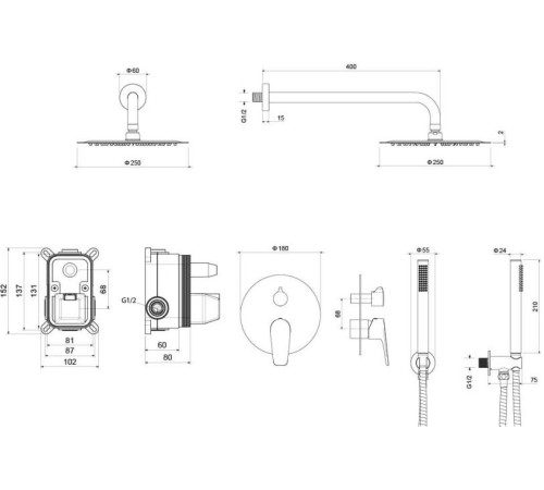 Душевой комплект 3 в 1 Aquanet Бетта 2 режима хром AQ1172CR