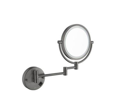Зеркало косметическое настенное с подсветкой Aquanet 5x увеличение оружейная сталь AQ4915BGM