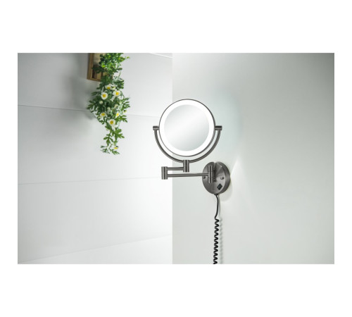 Зеркало косметическое настенное с подсветкой Aquanet 5x увеличение оружейная сталь AQ4915BGM