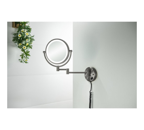 Зеркало косметическое настенное с подсветкой Aquanet 5x увеличение оружейная сталь AQ4915BGM