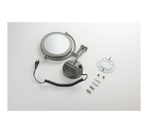 Зеркало косметическое настенное с подсветкой Aquanet 5x увеличение оружейная сталь AQ4915BGM