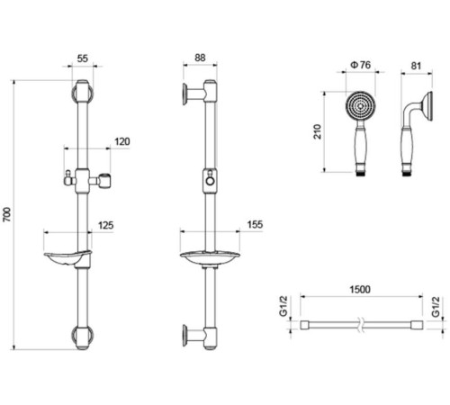 Набор смесителей 3 в 1 Aquanet Классик AQ1510CR/AQ1540CR/AQ2020CR AQ1530CR