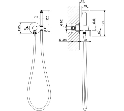 Комплект для гигиенического душа встроенный Aquatek Европа оружейная сталь AQ1021BGM