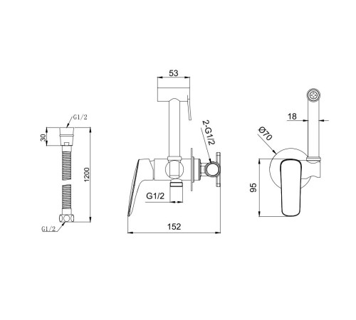 Комплект для гигиенического душа встроенный Aquatek Вега матовый черный AQ1019MB