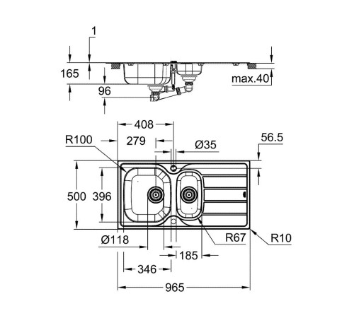 Кухонная мойка GROHE K200 60-S 96.5x50 см нержавеющая сталь 31564SD1
