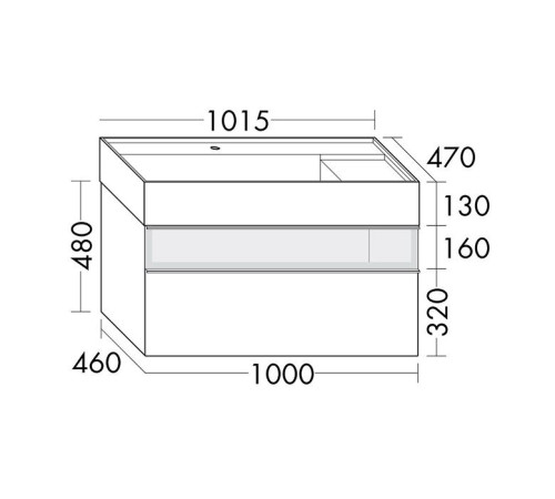 Тумба с раковиной Burgbad Yumo 101.5x47x48 см подвесная белый глянец SFMX102F3193C0001*1