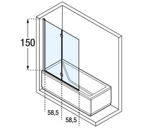 Шторка на ванну Novellini Young BSV 120х151.6 см правая прозрачное стекло черный матовый Y21BSV120D-1H