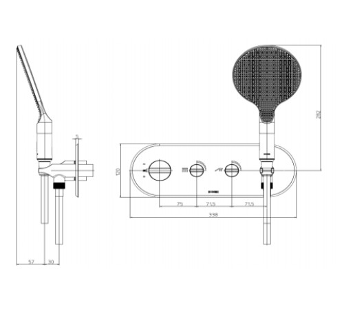 Наружная часть термостатического смесителя для душа Bossini Apice на 2 потребителя с ручным душем черный матовый Z00521.073