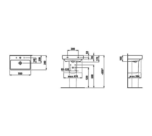 Раковина подвесная Laufen Pro S 55x38 см 1 отверстие с переливом белая 8.1895.8.000.104.1