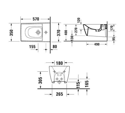 Биде подвесное Duravit Viu 37х57 см 1 отверстие белый 2292150000
