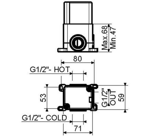 Внутренняя часть встраиваемого смесителя Plumberia Selection Box на 1 выход INT9035