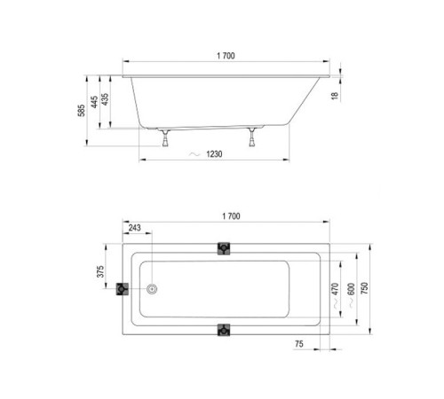 Ванна акриловая Ravak 10° Slim 170х75 см белая CA71300000