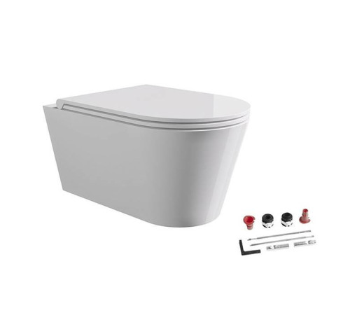 Унитаз подвесной Alice Ceramica Hide Round 57х37 см безободковый с сиденьем микролифт 31170101SET