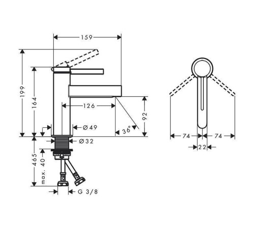 Смеситель для раковины Hansgrohe Finoris 100 с донным клапаном черный матовый 76010670