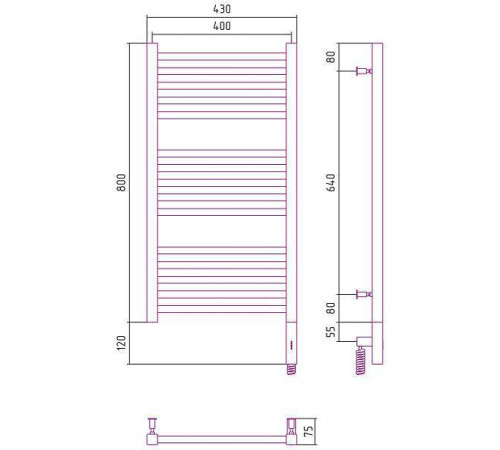 Полотенцесушитель электрический Сунержа Модус 3.0 400x800 мм правый состаренная латунь 051-5701-8040