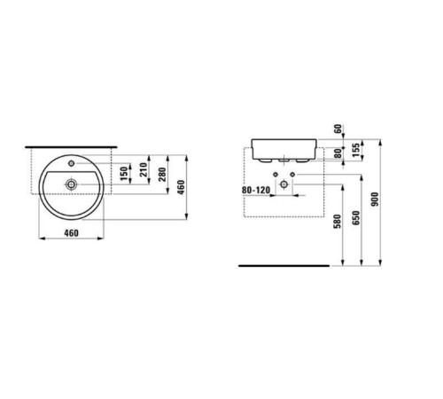 Раковина Laufen Living City 46х46х14 см 1 отверстие с дефектом (черная точка) 8.1343.1.000.104.1