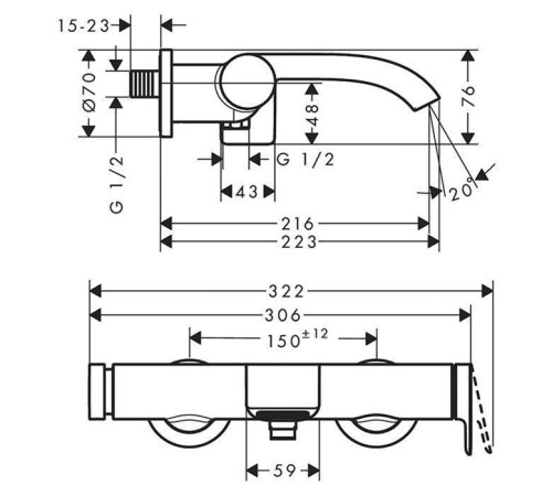 Смеситель для ванны Hansgrohe Vivenis настенный черный матовый 75420670