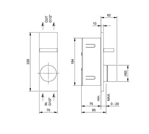 Смеситель для душа встраиваемый Fantini AK/25 наружная часть Matt Gun Metal PVD 48 P5 T085B