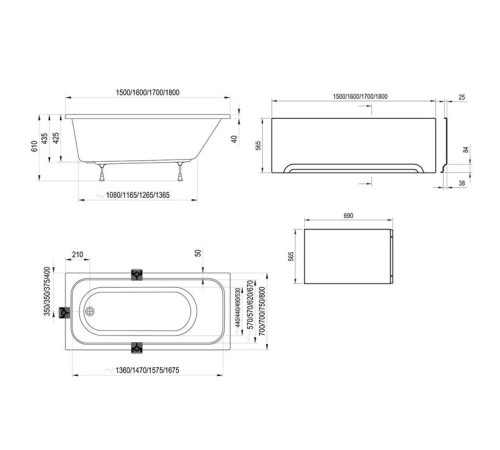 Ванна Ravak Chrome 180х80 см встраиваемая белая CE21000000