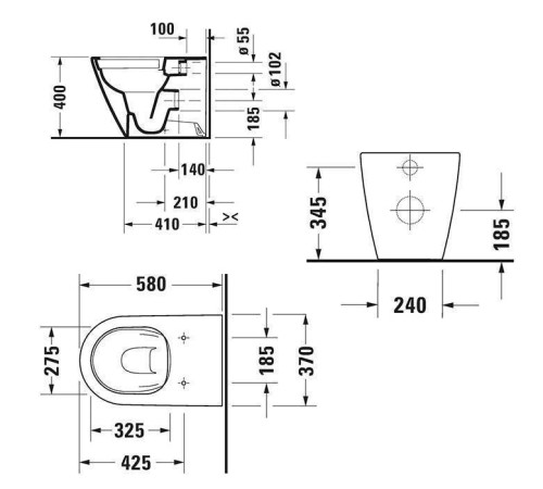 Унитаз напольный Duravit D-Neo 37x58x40 см безободковый белый 2003090000