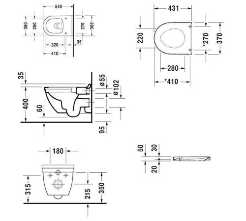 Комплект унитаз подвесной Duravit Starck 3 Rimless WonderGliss и сиденье с микролифтом 45270900A11