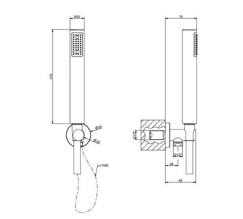 Душевой гарнитур Gessi Emporio Shower с выводом воды шлангом 1.5 м и лейкой Finox Brushed Nickel 38726#149