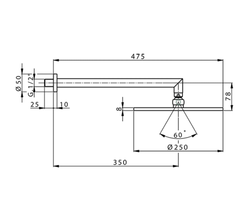 Верхний душ Cisal Less New D 250 мм с настенным держателем 350 мм черный матовый DS01363040