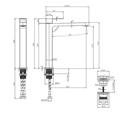 Смеситель для раковины Bossini Gillo высокий с донным клапаном черный матовый Z00706.073