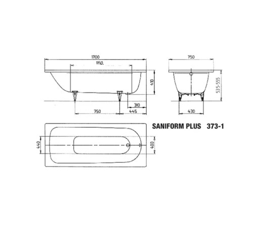 Ванна стальная Kaldewei Saniform Plus 170х75 см мод. 373-1 белая с ножками 5030 112600010001/581470000000