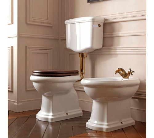 Унитаз приставной Kerasan Retro 72х38.5 см с низким бачком слив в стену белый/бронза 107201/101101/760393/757093/757193