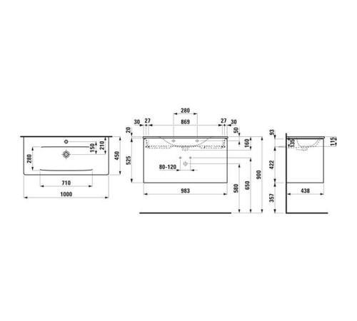Комплект мебели Laufen Palace 1000х450х545 мм с раковиной Slim 2 ящика белый глянцевый 8.6070.7.261.104.1