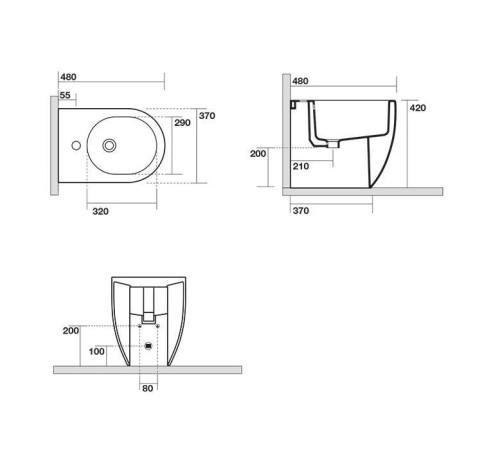 Биде напольное приставное Kerasan Flo 48 см 1 отверстие белое 312701