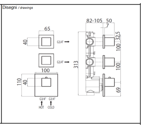 Внешняя часть термостата Bossini Outlets Z032203.073 HighFlow квадратная ручка Черный матовый