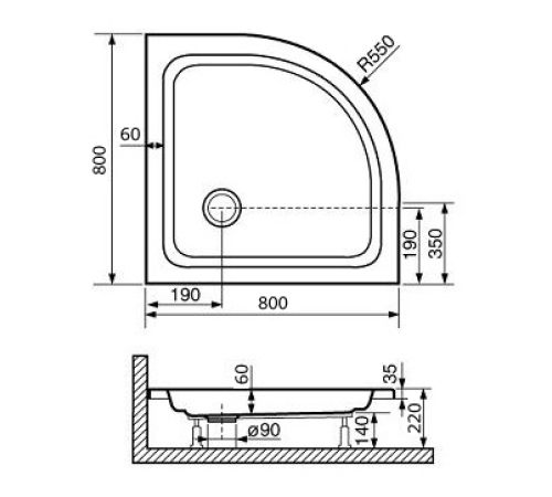 Душевой поддон полукруглый RGW STYLE P 800x800 мм акрил 16180488-11