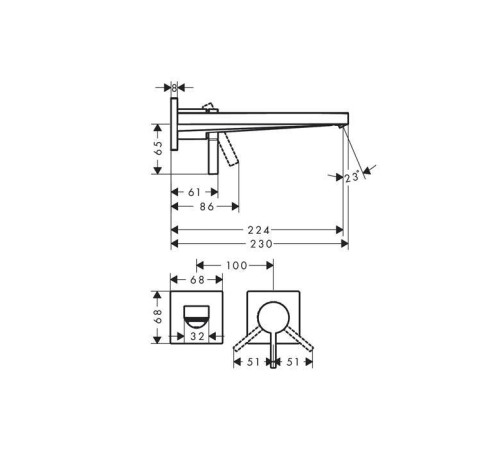 Смеситель для раковины Hansgrohe Tecturis E настенный скрытого монтажа излив 22.5 см белый матовый 73051700