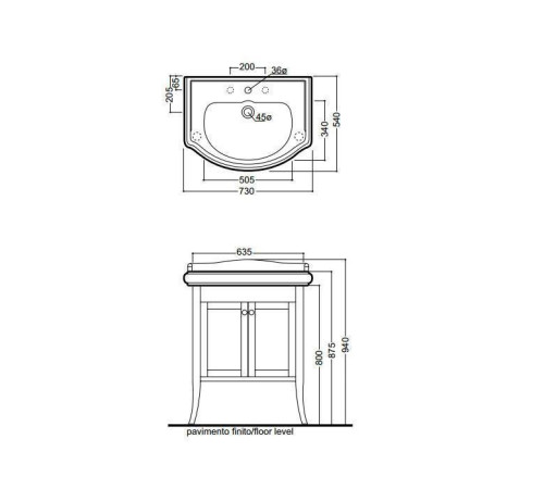 Комплект мебели Kerasan Retro 73 см напольный орех 104701/734940