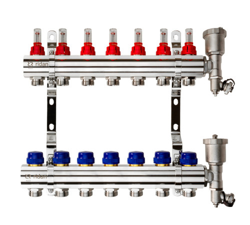 Комплект коллекторов Ридан FHF-7RF set 7 контуров с расходомерами, кронштейнами и воздухоотводчиками 088U0727R