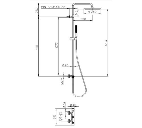 Душевая стойка Bossini Apice с термостатом и душем 280 мм черный матовый L10507.073