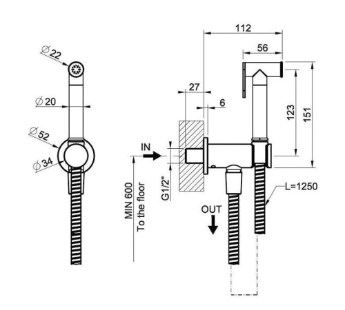 Гигиенический душ Gessi Transparenze настенный Brushed Brass PVD 14331#727