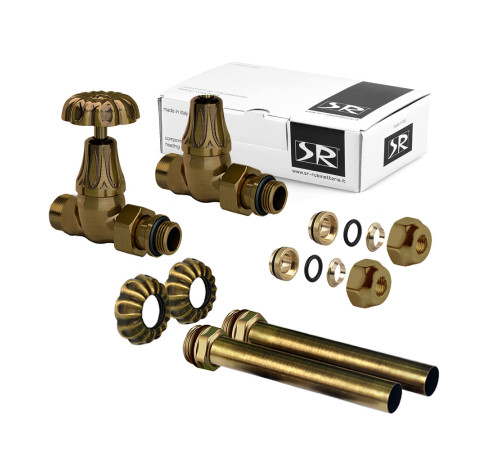 Комплект вентилей SR Rubinetterie Floral Old Style прямых 1/2 ручной регулировки бронза A340-1500Z000