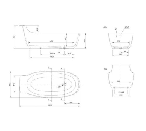 Ванна отдельностоящая Knief Prime 195х85х75/50 см белый матовый 0600-010-01